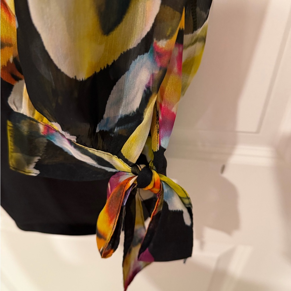 Chico's Black Blouse with Floral Sheer Sleeves - Picture 3 of 5